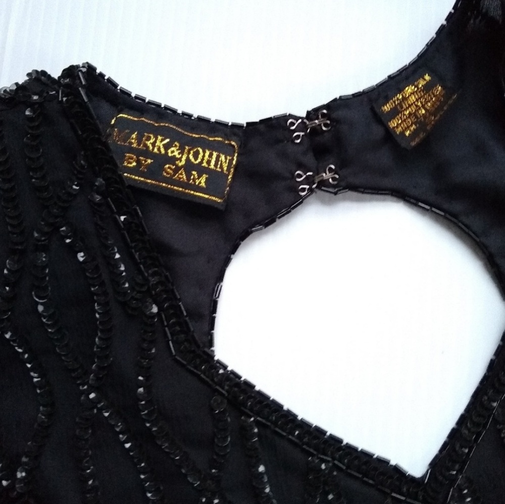 VINTAGE sequined beaded silk little black sheath dress deadstock - Picture 7 of 12